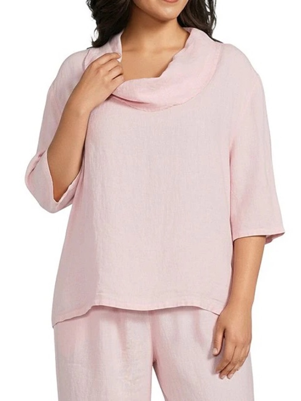 BRYN WALKER- Nola Light Linen Cowl Neck Elbow Sleeve Oversized Shirt Hoya Size M